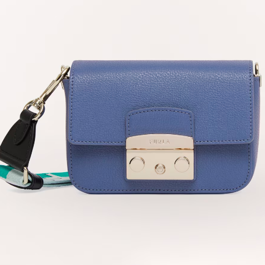 Furla, Geantă crossbody din piele cu baretă din material textil Metropolis, Albastru