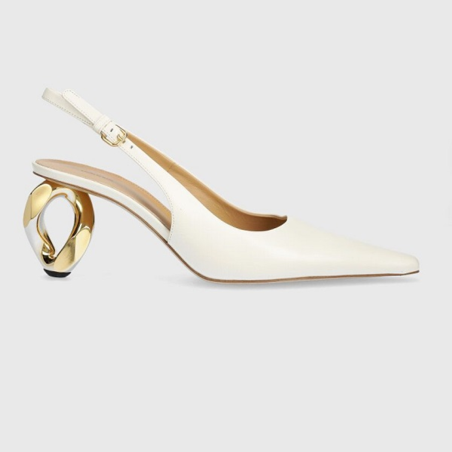 Pumps din colecția JW Anderson confecționati din piele naturală, cu toc sculptural metalic în stil lanț 