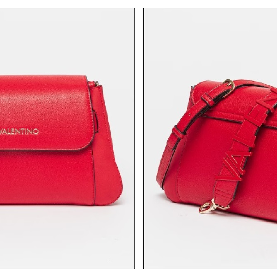 Geantă crossbody de piele ecologică Valentino Bags cu logoul brandului inscripționat pe breteaua mare