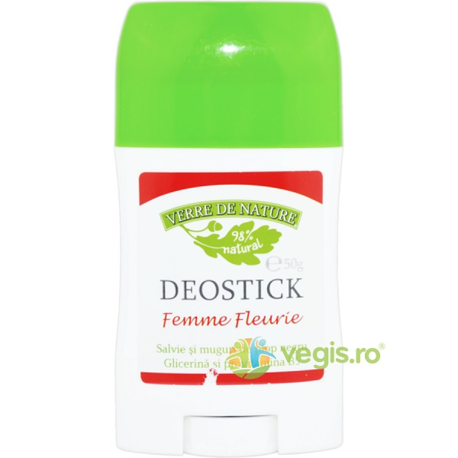 Deodorant solid Femme Fleurie Verre De Nature cu extract natural de salvie și muguri de plop negru, glicerină și provitamina B5