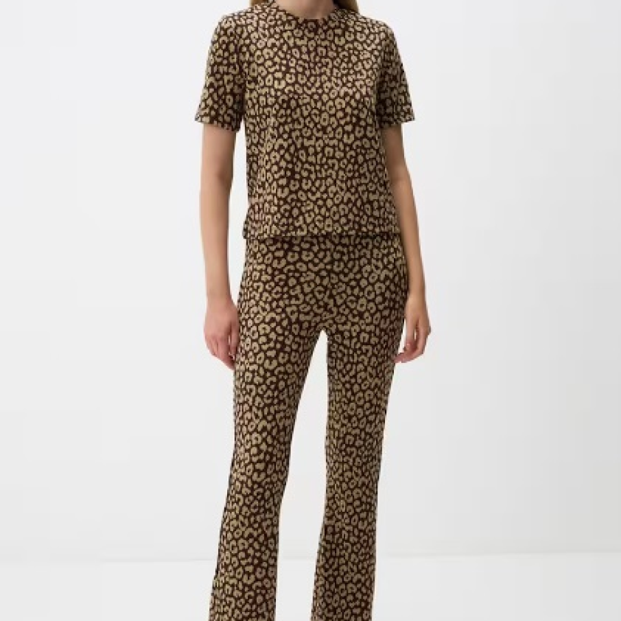 Pantaloni slim fit eleganți de la JIMMY KEY cu animal print, în nuanță de maro închis și maro nisip 