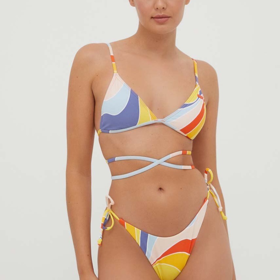 Sutien de baie din colecția Roxy cu imprimeu multicolor, cu curele nereglabile,  nedemontabile și inserții detașabile