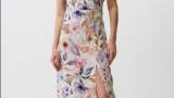 Rochie JIMMY KEY cu print floral, de in, cu decolteu pe un umăr și șliț frontal