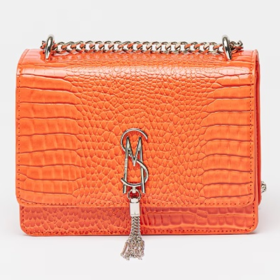 Geantă crossbody Steve Madden cu model de piele de crocodil și baretă din lanț metalic 