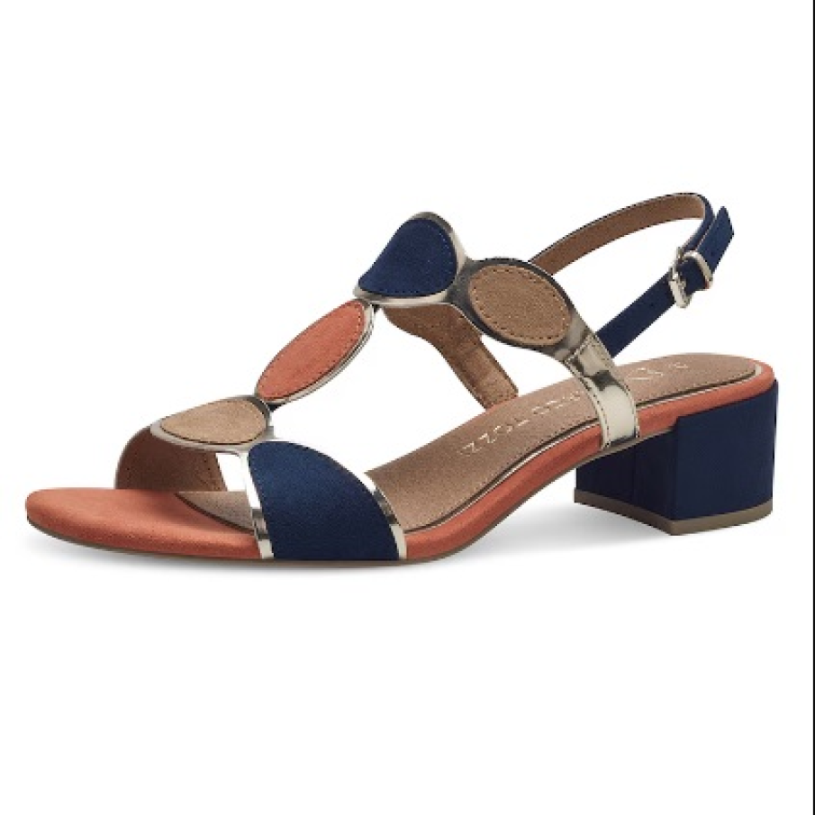 Sandale slingback tip colour- block de la Marco Tozzi, realizate din material textil și piele ecologică 