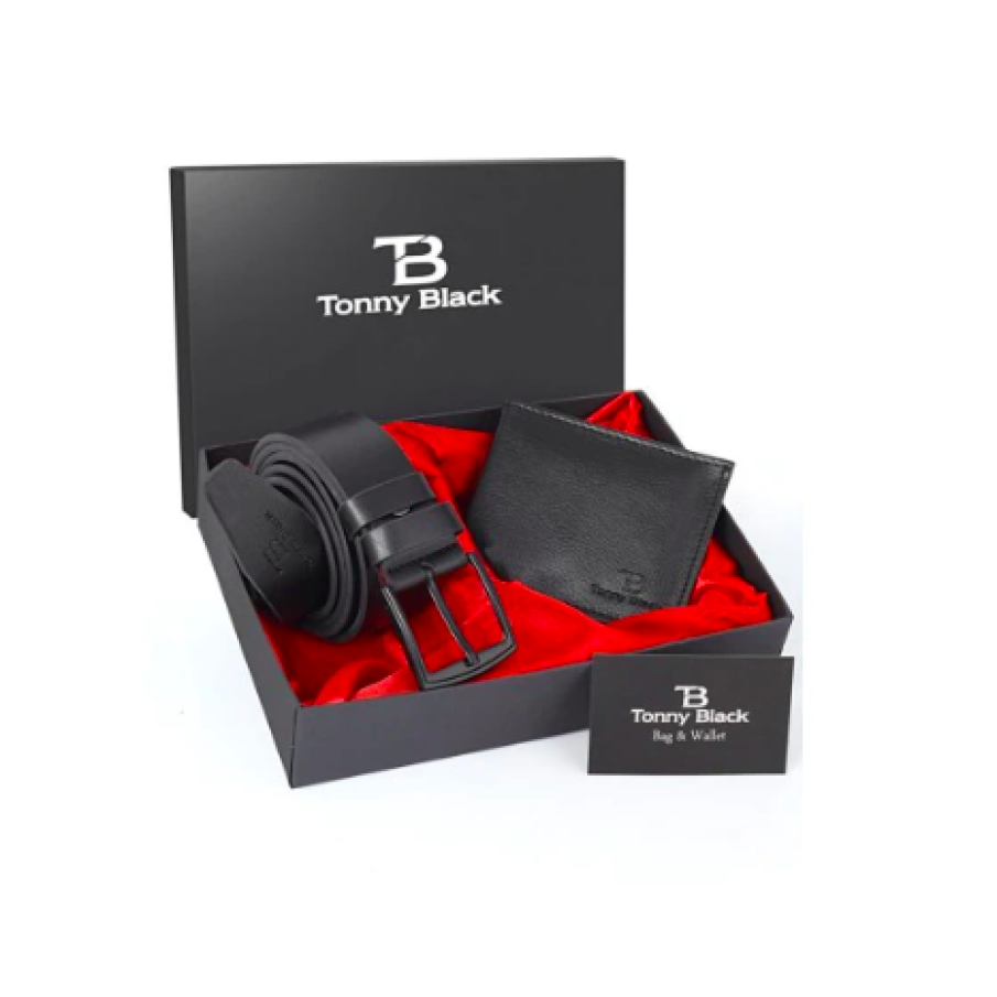 Set cadou barbati, Tonny Black, Centura&Portofel, Negru