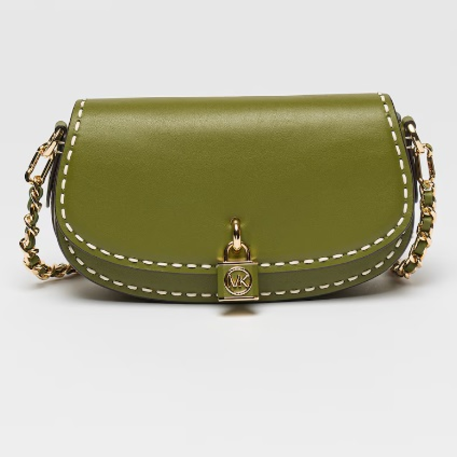 Geantă crossbody de piele Michael Kors cu baretă de lanț, în nuanță de verde măsliniu