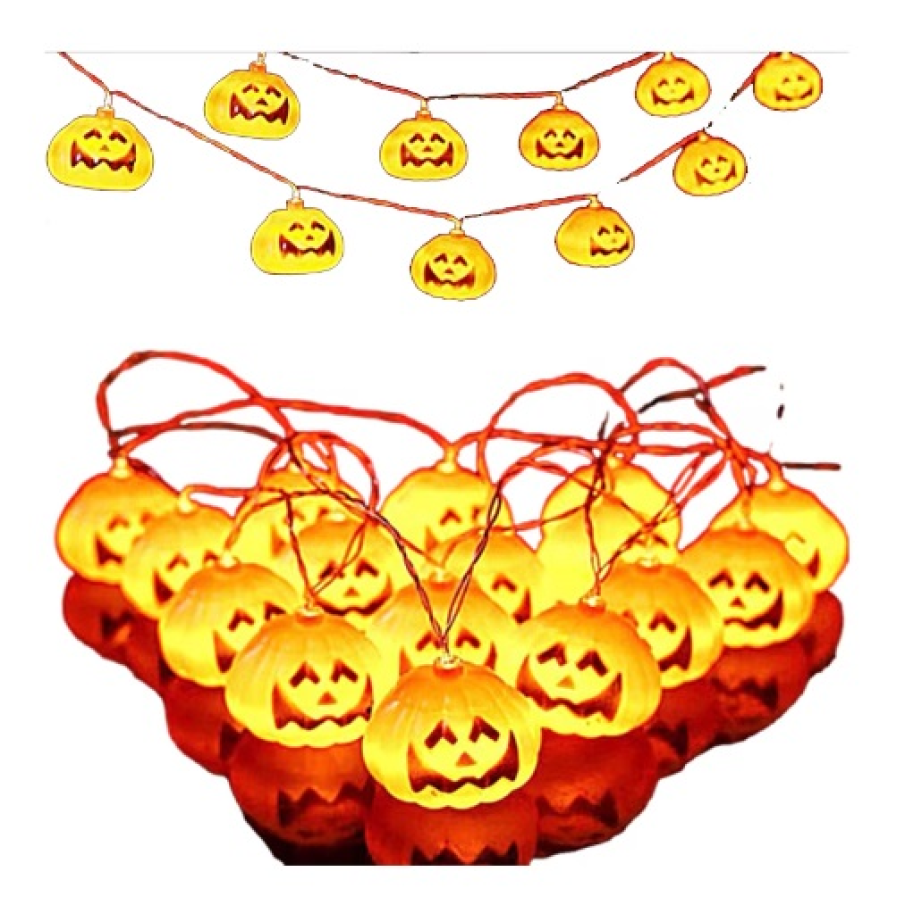 Decor de Halloween luminos și simpatic, în formă de dovleac, cu 20 de mini becuri LED. Poți crea o atmosferă magică cu ajutorul lor 