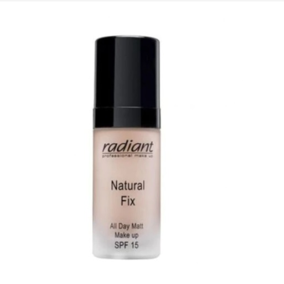 Fondul de ten Natural Fix,A ll Day Matt Make Up, Radiant matifiază tenul, asigurând un aspect natural, fără imperfecțiuni. Conține micro particule pentru reglarea excesului de sebum